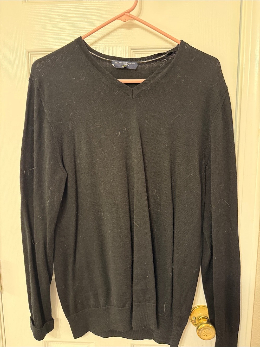 Charles Tyrwhitt Men's Black V-Neck Sweater - Solid Knit